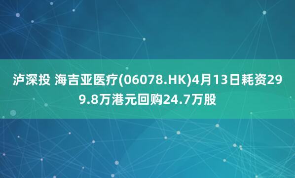 泸深投 海吉亚医疗(06078.HK)4月13日耗资299.8万港元回购24.7万股
